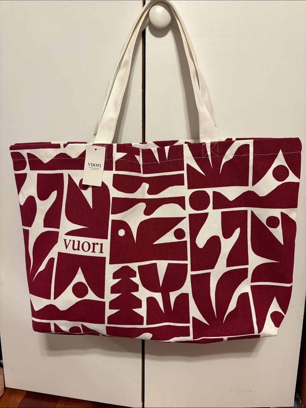 Vuori Maroon & White Graphic Canvas Tote